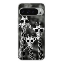 Силиконовый чехол с КАРТИНКАМИ лето для Google Pixel 9 Pro XL (AlphaPrint) (Жирафы в очках)