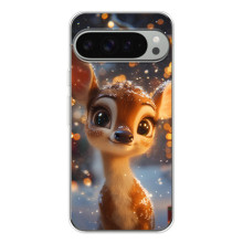 Яркий чехол для Google Pixel 9 Pro XL с Зимними Оленятами – Оленёнок среди гирлянд
