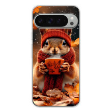 Печатный чехол «Зверята с кофе» для Google Pixel 9 Pro XL – Белка с кофе