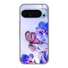 Чехлы с Цветами для Google Pixel 9 Pro (VPrint) (Бабочка на цветочке)