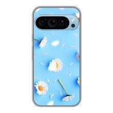 Чохол з Квітами для Google Pixel 9 Pro (ромашки на блакитному)
