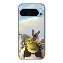 Чехол с мультфильмом Шрек на Google Pixel 9 Pro – Шрек и осел