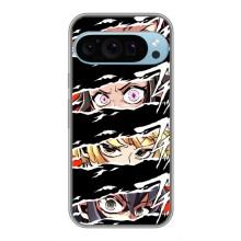 Силіконові чохлі з очіма Anime для Гугл Пиксель 9 Про – Очі на чорному