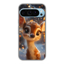Яркий чехол для Google Pixel 9 Pro с Зимними Оленятами – Оленёнок среди гирлянд