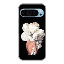 Чехлы (ART) Цветы на Google Pixel 9 (VPrint) (Белые цветы)