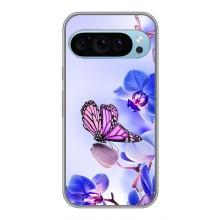 Чехлы с Цветами для Google Pixel 9 (VPrint) (Бабочка на цветочке)