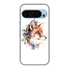 Чехлы с картинкой Лисички для Google Pixel 9 (VPrint) (Лисичка в цветочках)