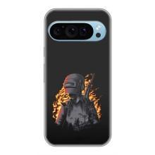 Силиконовый чехол с картинкой "Герой Pubg" на Google Pixel 9 – В огне
