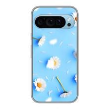 Чохол з Квітами для Google Pixel 9 (ромашки на блакитному)