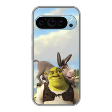 Чехол с мультфильмом Шрек на Google Pixel 9 – Шрек и осел