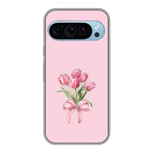Чехол с розовым рисунком для Google Pixel 9 (Букет цветов)