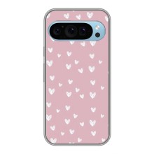 Чехол с розовым рисунком для Google Pixel 9 (Сердечки на розовом)