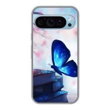 Силиконовый бампер с картинкой животных для Google Pixel 9 (Бабочка синяя)