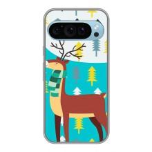 Силиконовый бампер с картинкой животных для Google Pixel 9 (Олень с шарфом)