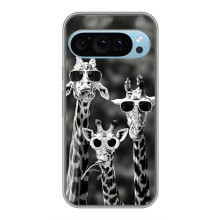 Силиконовый чехол с КАРТИНКАМИ лето для Google Pixel 9 (AlphaPrint) (Жирафы в очках)
