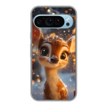 Яркий чехол для Google Pixel 9 с Зимними Оленятами – Оленёнок среди гирлянд