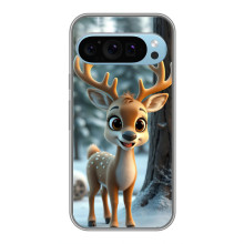 Яркий чехол для Google Pixel 9 с Зимними Оленятами – Оленёнок в лесу