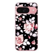 Чехлы с Цветами для Google Pixel 9A (VPrint) (Цветочки на черном)