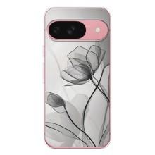 Чехол с цветочным принтом на Пиксель 9А (Черные цветы)