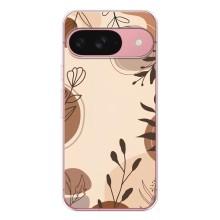 Чехол с цветочным принтом на Пиксель 9А (Коричневые цветы)
