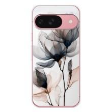 Чехол с цветочным принтом на Пиксель 9А (Цветы на белом)