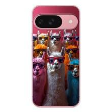 Чехол с принтом стильные животные для Пиксель 9А (Ламы в очках)