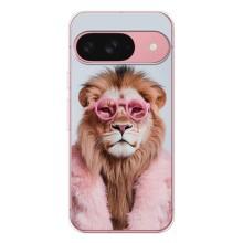 Чехол с принтом стильные животные для Пиксель 9А (Лев в очках)