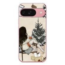 Рождественские, Праздничные Чехлы для Пиксель 9А (Девушка с елкой)