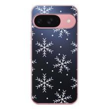Зимние Чехлы для Пиксель 9А - прозрачный фон (Белые снежинки)