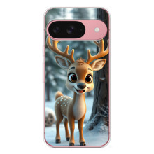 Яркий чехол для Google Pixel 9A с Зимними Оленятами – Оленёнок в лесу