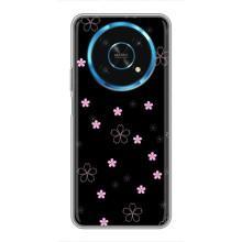 Чехол с розовым рисунком для Huawei Honor Magic 5 Lite 5G (Розовые цветы на черном)