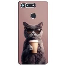 Чохол з принтом стильні тварини для Хуавей Гонор Вію 20 / В20 (Кіт з кавою)