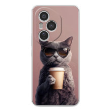 Чехол с принтом стильные животные для Хуавей Онор 400 Про (Кот с кофе)