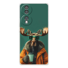 Чехол с принтом стильные животные для Хайер Хоннор 70 (Лось с кофе)