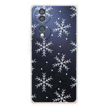 Зимние Чехлы для Хайер Хоннор 70 - прозрачный фон (Белые снежинки)