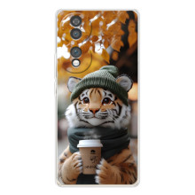 Друкований чохол 'Звірята з кавою' для Huawei Honor 70 – Тигр з кавою