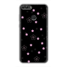 Чехол с розовым рисунком для Huawei Honor 9 Lite (Розовые цветы на черном)