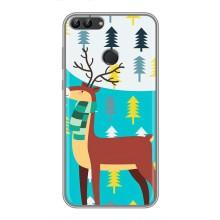 Силиконовый бампер с картинкой животных для Huawei Honor 9 Lite (Олень с шарфом)