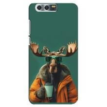 Чехол с принтом стильные животные для  Хуавей Хонор 9, Глори 9, СТВ – Лось с кофе
