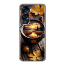 Чехол с уникальным дизайном «Осень с кофе» для Huawei Honor 90 Lite – Тёмный кофе