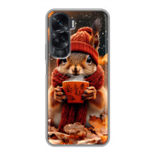 Печатный чехол «Зверята с кофе» для Huawei Honor 90 Lite – Белка с кофе