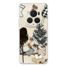 Рождественские, Праздничные Чехлы для Хоно Меджик 7 Про (Девушка с елкой)