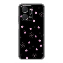 Чехол с розовым рисунком для Huawei Honor X7a (Розовые цветы на черном)