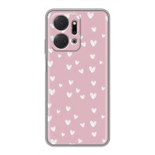Чехол с розовым рисунком для Huawei Honor X7a (Сердечки на розовом)