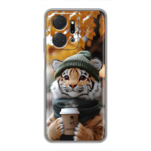 Друкований чохол 'Звірята з кавою' для Huawei Honor X7a – Тигр з кавою