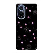 Чехол с розовым рисунком для Huawei Honor X7b – Розовые цветы на черном