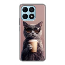 Чехол с принтом стильные животные для Хуавей Хонор х8а – Кот с кофе