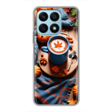 Чехол с уникальным дизайном «Осень с кофе» для Huawei Honor X8a – Кофе и тыквы