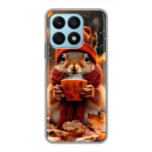 Печатный чехол «Зверята с кофе» для Huawei Honor X8a – Белка с кофе