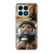 Печатный чехол «Зверята с кофе» для Huawei Honor X8a – Тигр с кофе